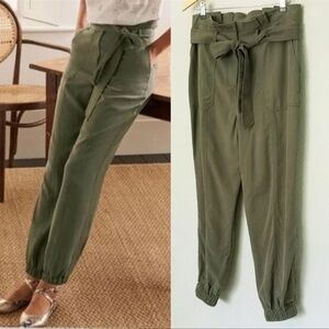 Boden Paperbag Utility Jogger Pant 8P Lyocell Tie Belted Waist Khaki Olive Green